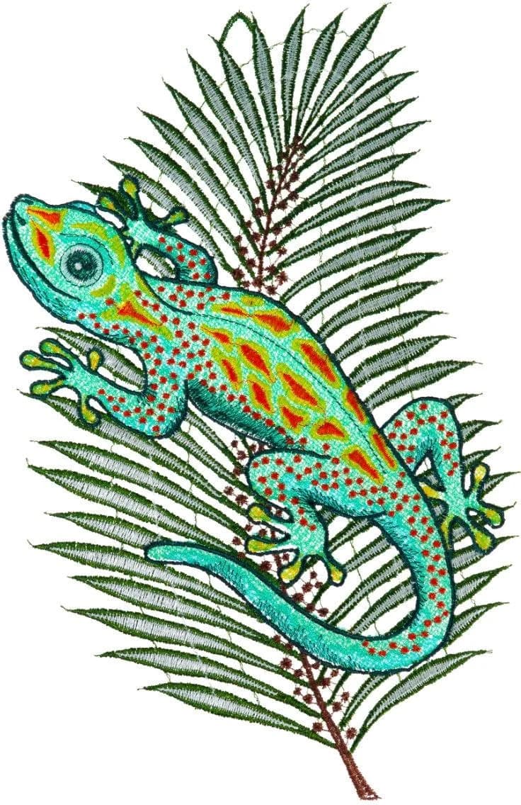 W. REUTER & SOHN - PLAUENER SPITZE Fensterbild Gecko Bunt