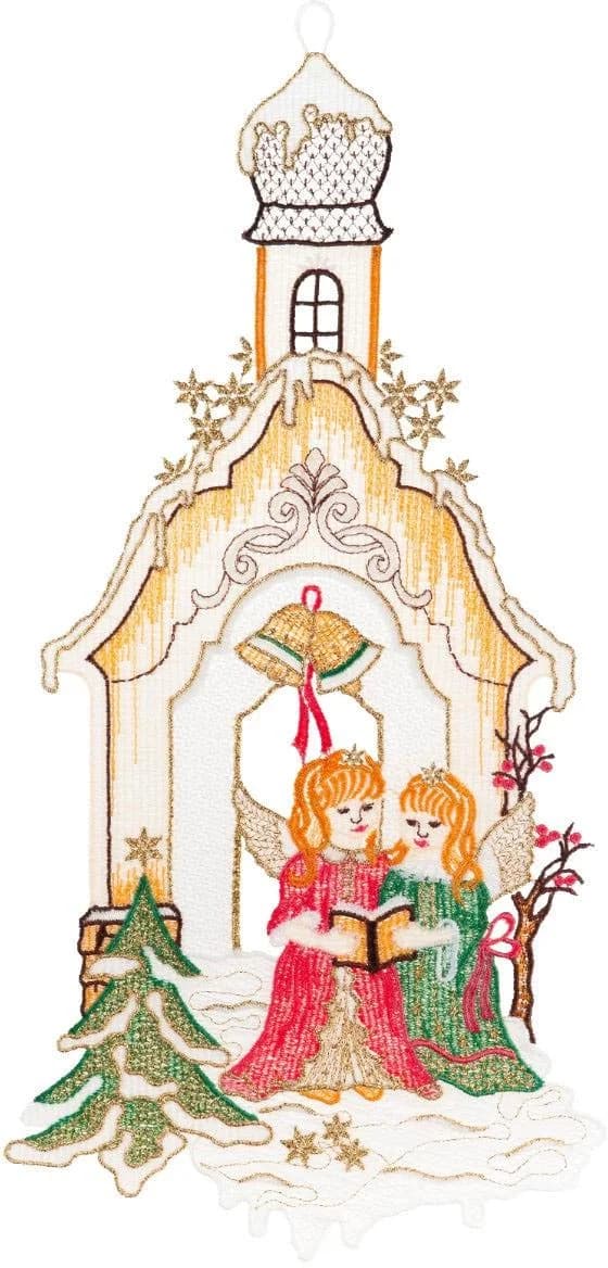 Fensterbild "Kapelle mit Engeln" Gr. 1, beige, W. REUTER & SOHN - PLAUENER SPITZE
