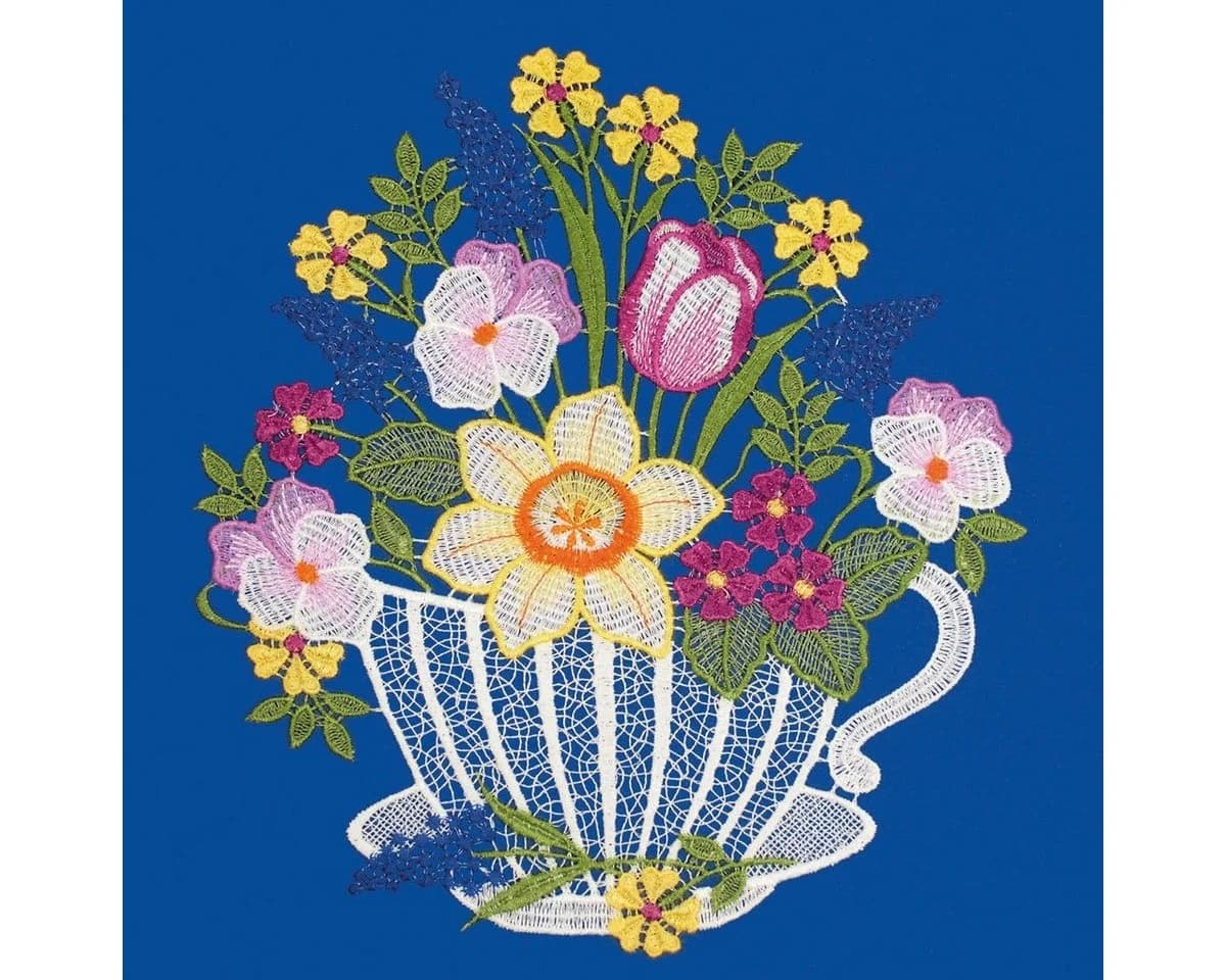Fensterbild Kaffeetasse Bunt W. REUTER & SOHN - PLAUENER SPITZE
