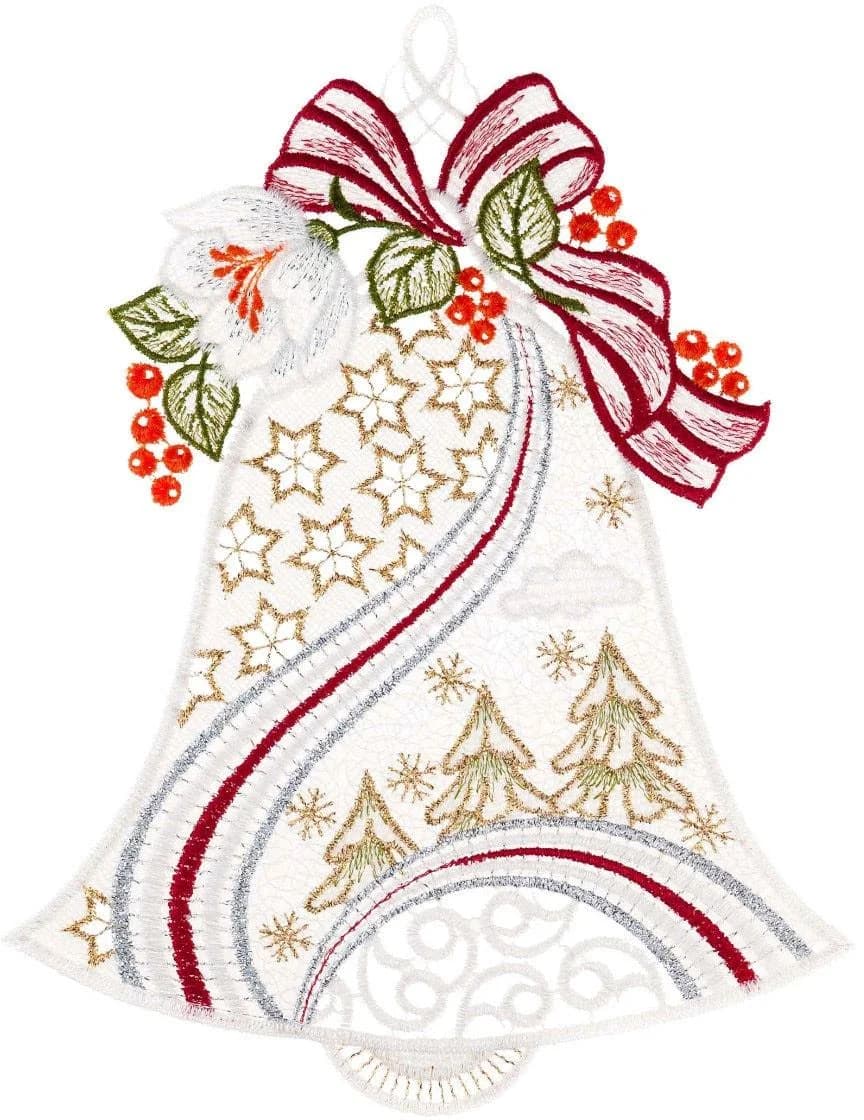 Fensterbild "Weihnachtsglocke" Gr. 1, rot (ecru, goldfarben, rot) B:20cm H:27cm, Polyester, W. REUTER & SOHN - PLAUENER SPITZE