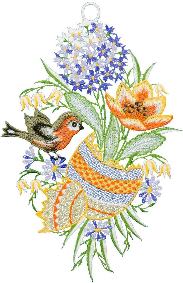 Osterfensterbild Osterei und Vogel Bunt Polyester