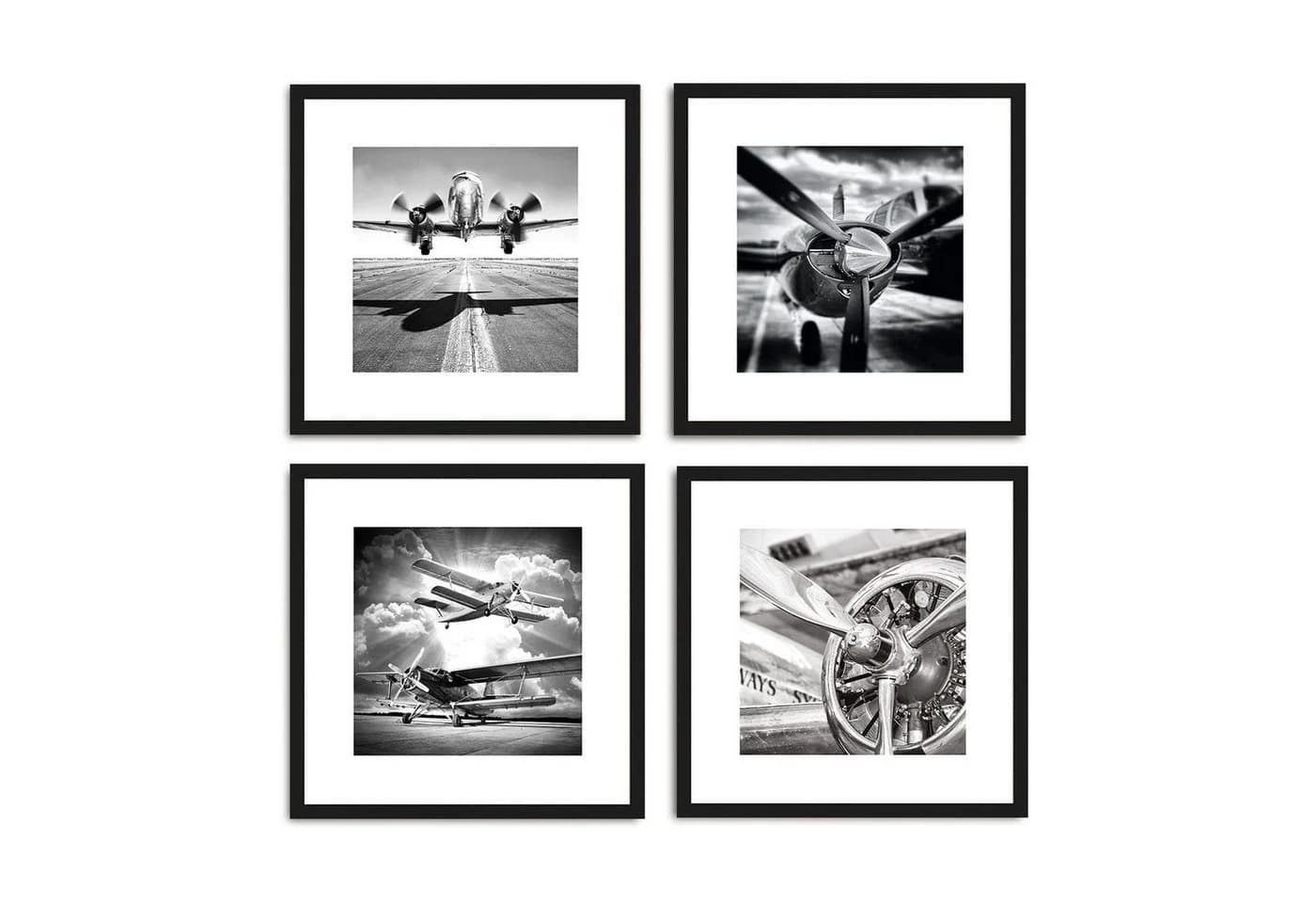 artissimo 4er Bilder-Set Schwarz-Weiß Flugzeuge mit Echtholzrahmen - Bild 2