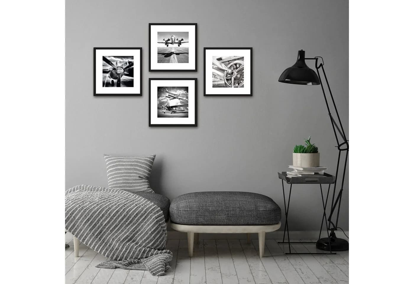 artissimo 4er Bilder-Set Schwarz-Weiß Flugzeuge mit Echtholzrahmen - Bild 3