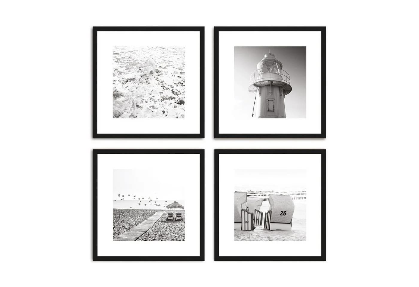 artissimo Bild mit Rahmen Design-Poster-Set Schwarz-Weiß Strand und Meer - Bild 2