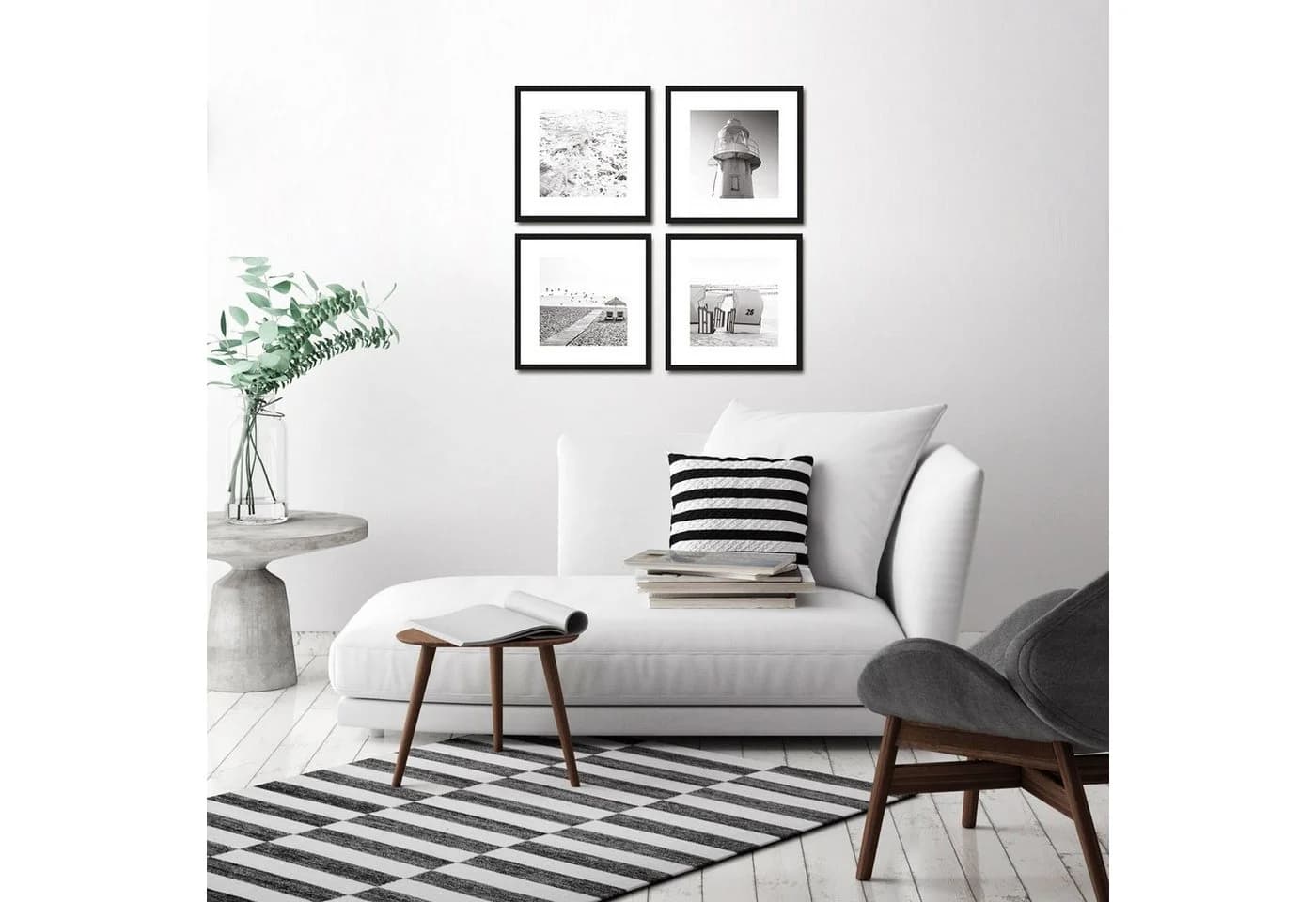 artissimo Bild mit Rahmen Design-Poster-Set Schwarz-Weiß Strand und Meer - Bild 3