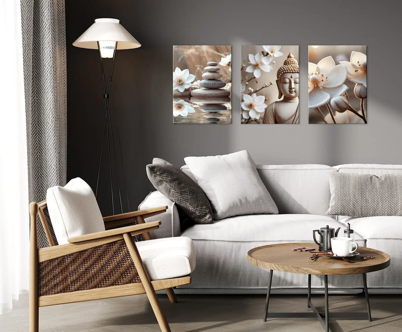 artissimo 3er-Bilderset Wandbilder Beige Weiß Zen Buddha