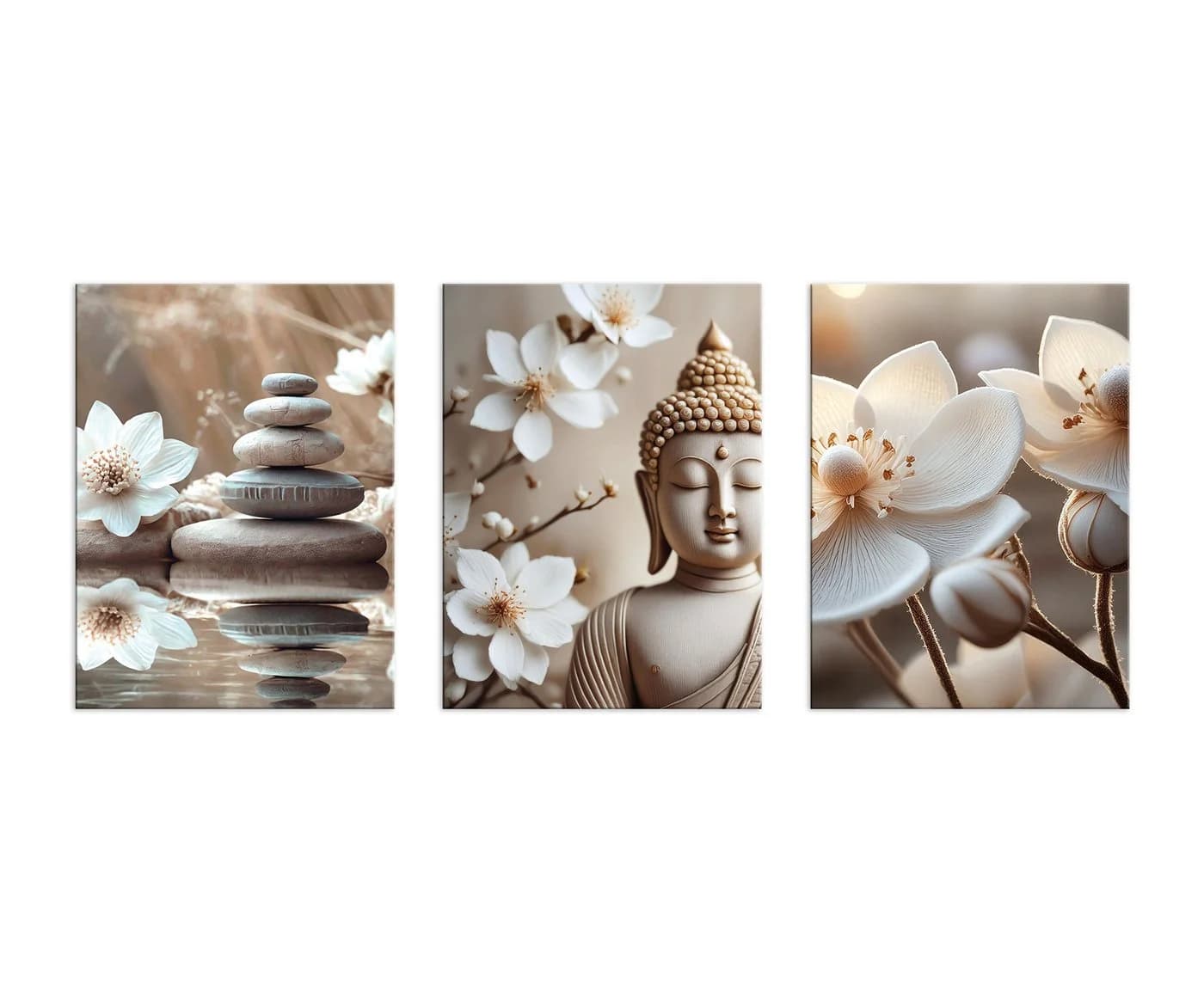 artissimo 3er-Bilderset Wandbilder Beige Weiß Zen Buddha - Bild 4
