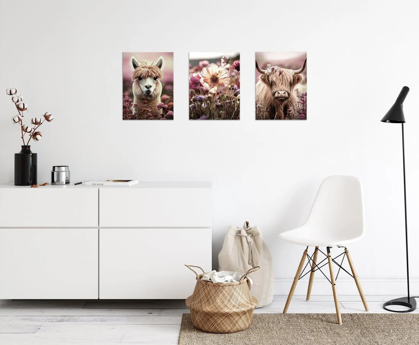 artissimo Mehrteilige Bilder Bilderset 3er-Set Wandbilder-Set Tiere Alpaka und Hochlandrind