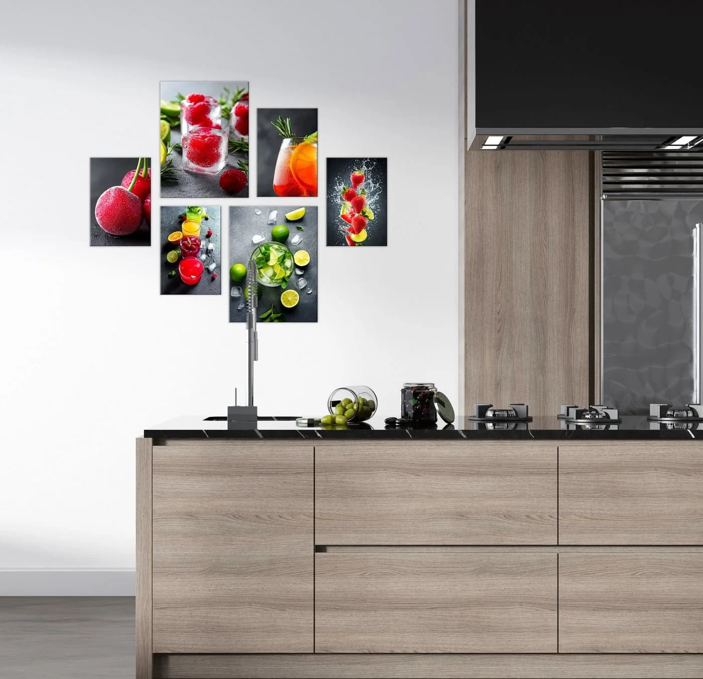 artissimo 6er-Bilder-Set Cocktails Wanddekos Schwarz/Grün Modern