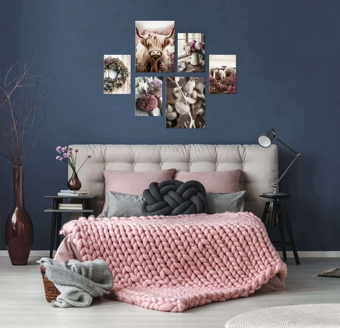 artissimo 6er-Bilderset Natur Boho Blumen Beige Vintage Landhaus