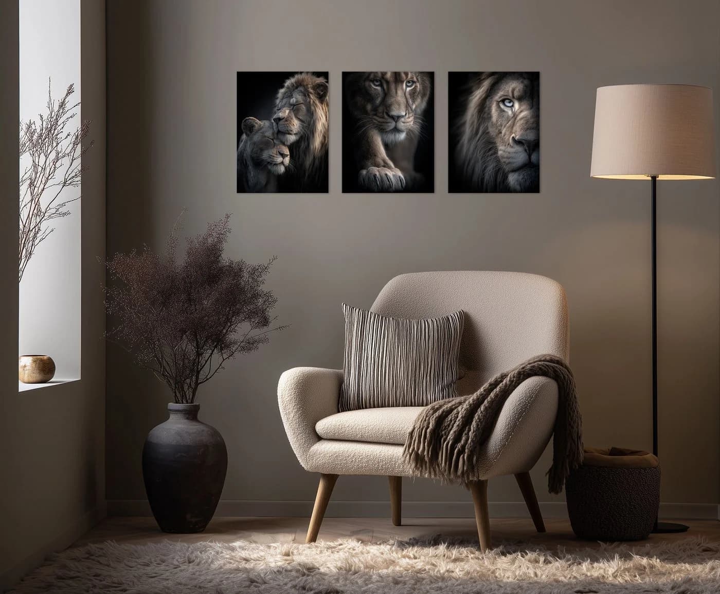 artissimo 3er-Bilderset Löwenportraits Schwarz Braun Grau Forex - Bild 3