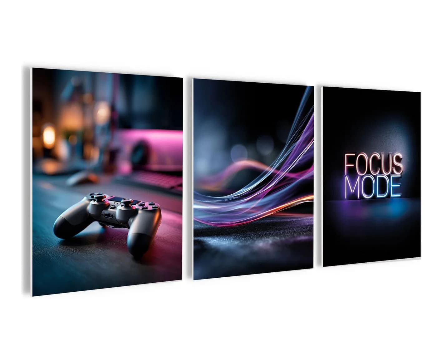 artissimo Gaming Wandbilder-Set 3er Neon Setup Blau Lila Schwarz - Bild 2