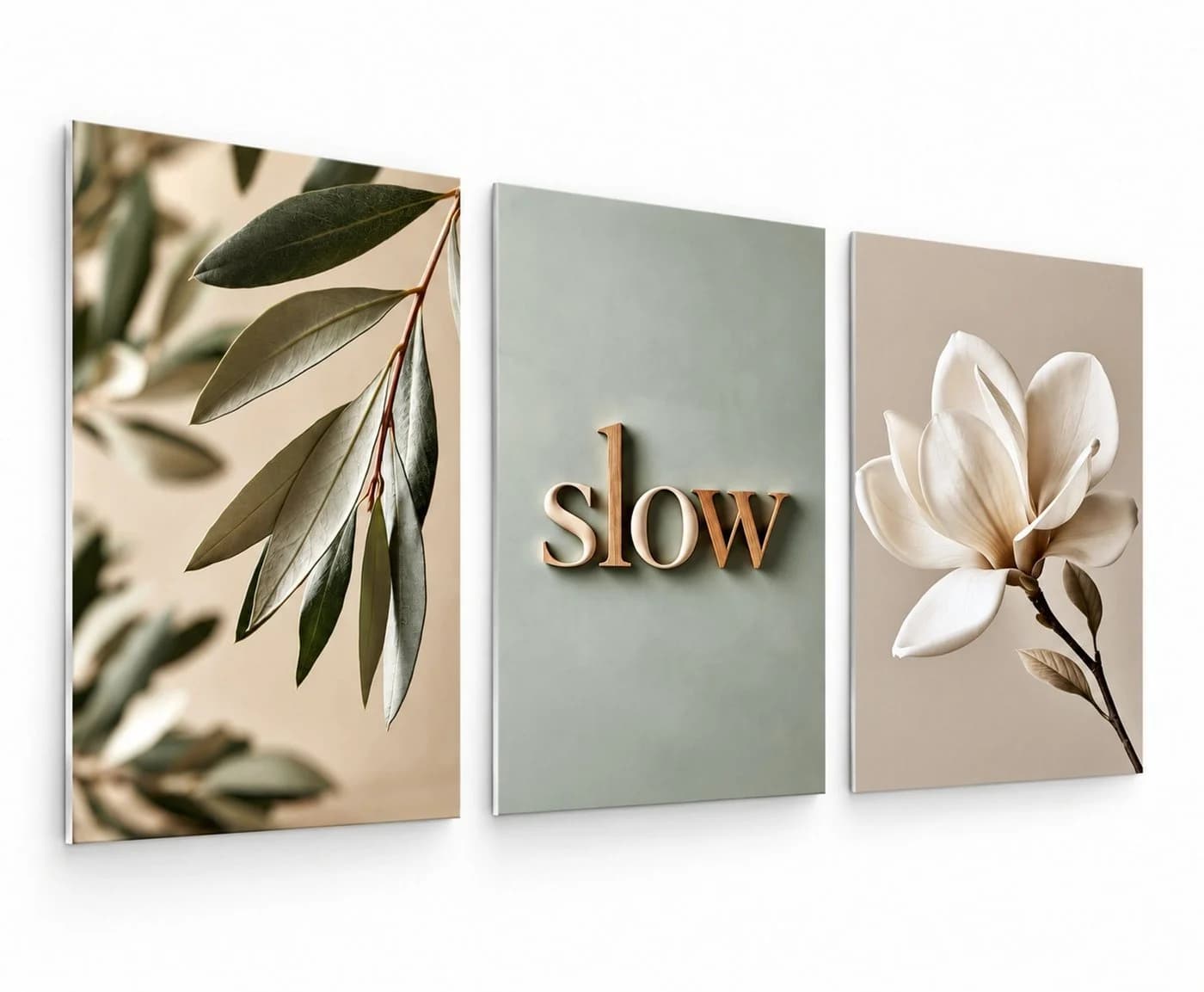 artissimo 3er-Bilderset Wanddeko Japandi Blumen Magnolie Beige Grün - Bild 2