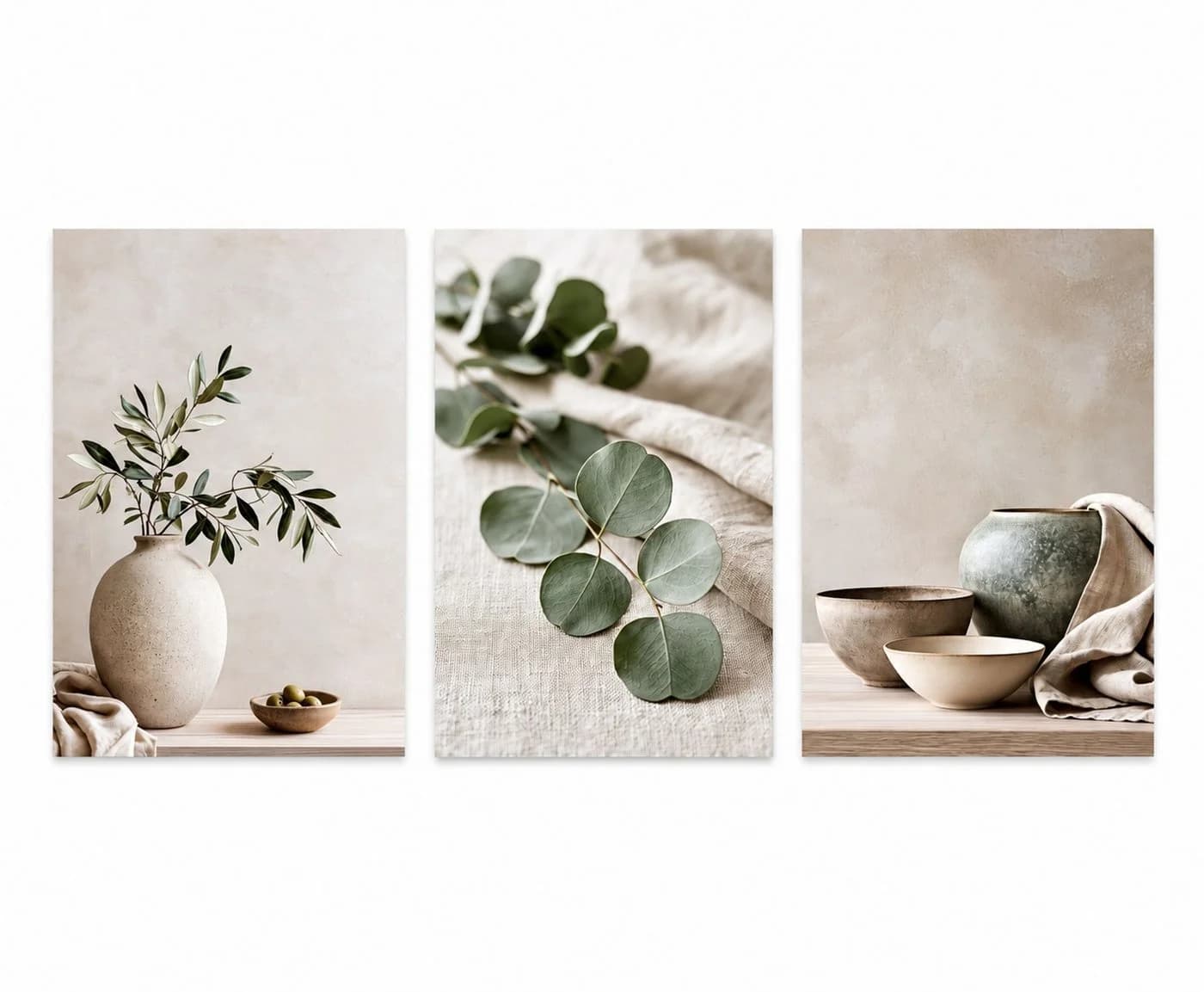 artissimo 3er-Bilderset Japandi Wanddeko Eukalyptus Beige Grau Grün - Bild 5