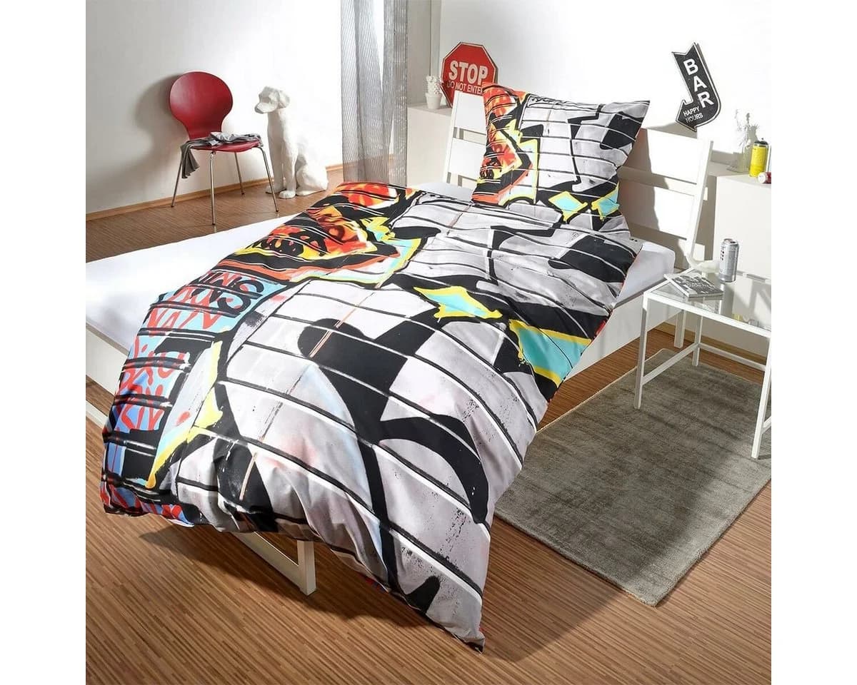 BETTWARENSHOP Bettwäsche Graffiti Renforce 2-teilig Bunt Jugendzimmer - Bild 2
