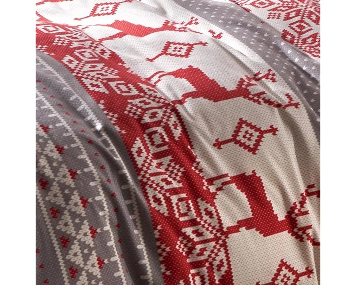 TRAUMSCHLAF Bettwäsche Hirsch Flanell 2-teilig Rot/Weiß Strickoptik - Bild 4