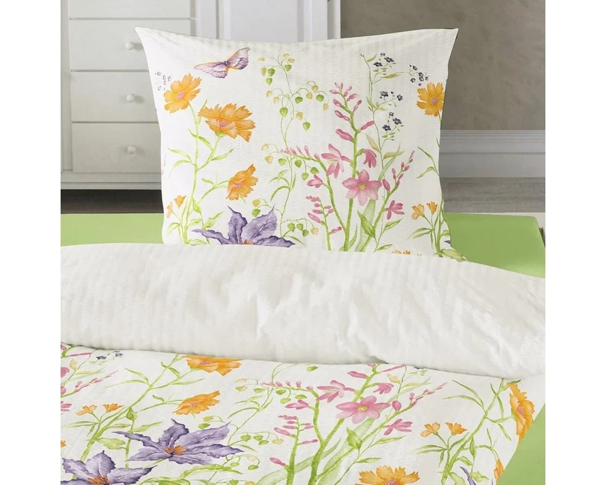 TRAUMSCHLAF Bettwäsche Blumenwiese Seersucker 2-teilig Bügelfrei