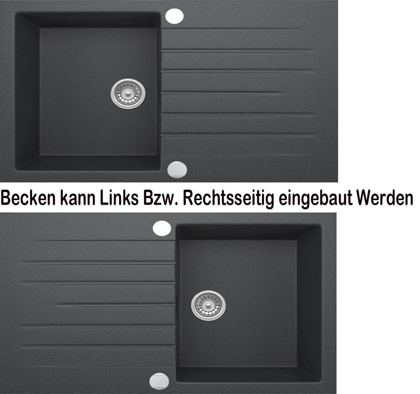Homeline Granitspüle 76x44 cm Eckig Schwarz/Grau/Beige