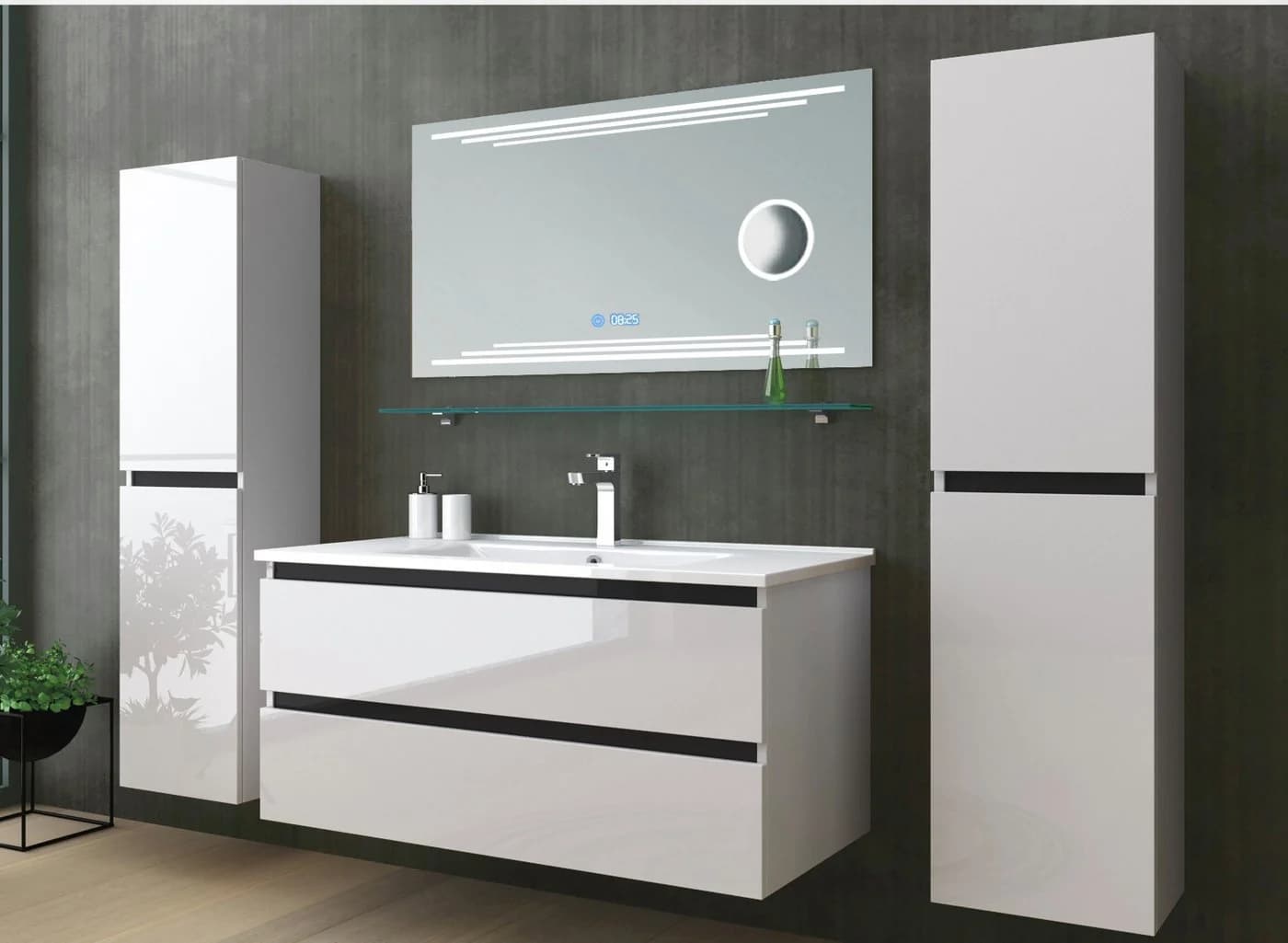 Homeline Badmöbel-Set 6-teilig Schwarz Hochglanz mit Keramik Becken - Bild 2