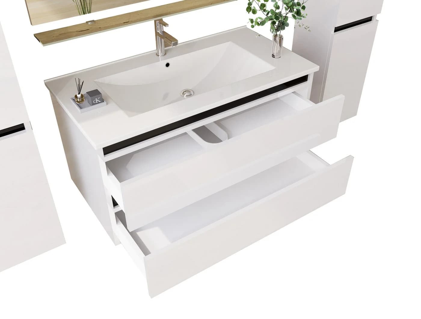 Homeline Badmöbel-Set 6-teilig Schwarz Hochglanz mit Keramik Becken - Bild 3