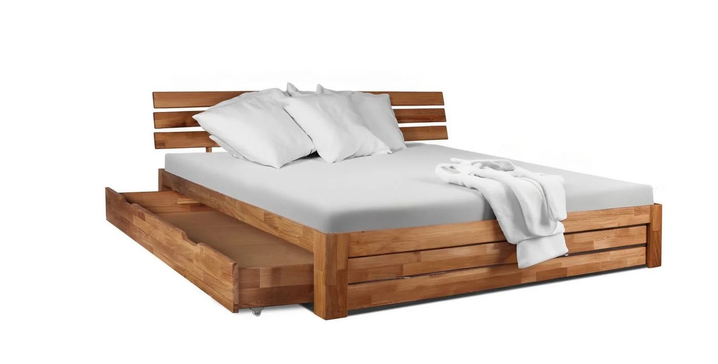 Homeline Eiche Massivholz Doppelbett mit Schublade geölt Modern