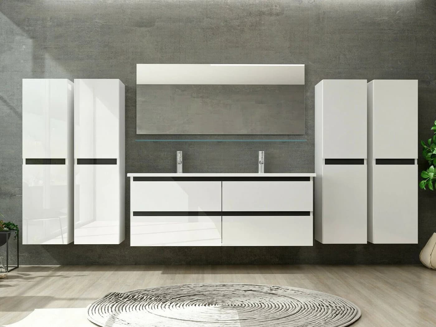 Homeline Badmöbel-Set Dennis New 8-tlg. Weiß Hochglanz mit Keramik-Waschtisch - Bild 3