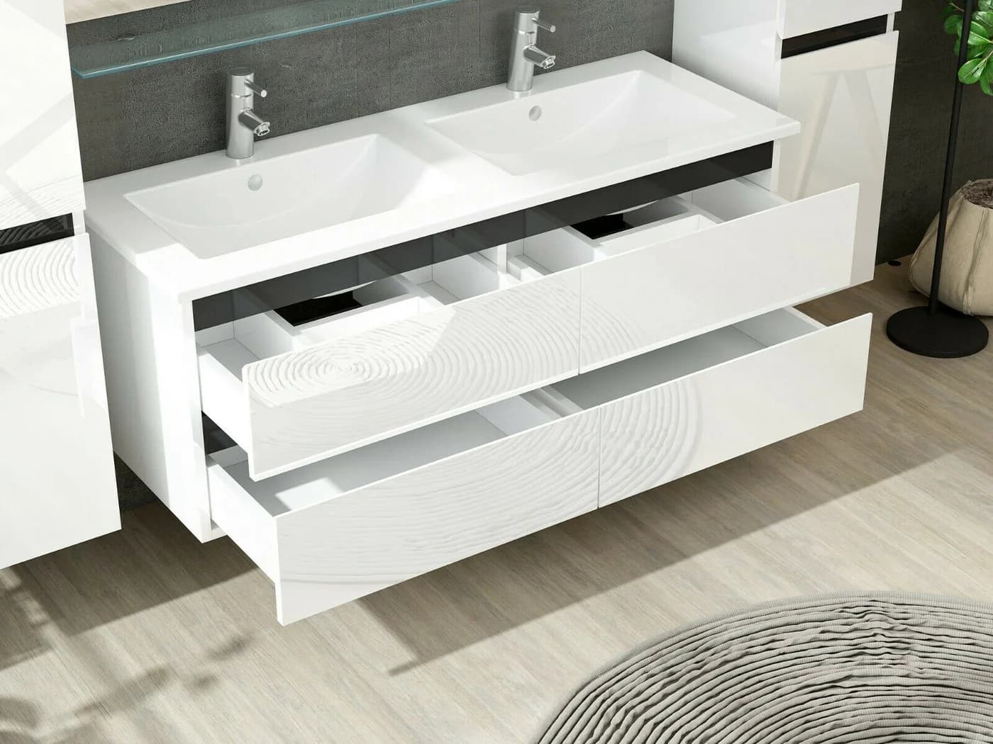Homeline Badmöbel-Set Dennis New 8-tlg. Weiß Hochglanz mit Keramik-Waschtisch - Bild 5