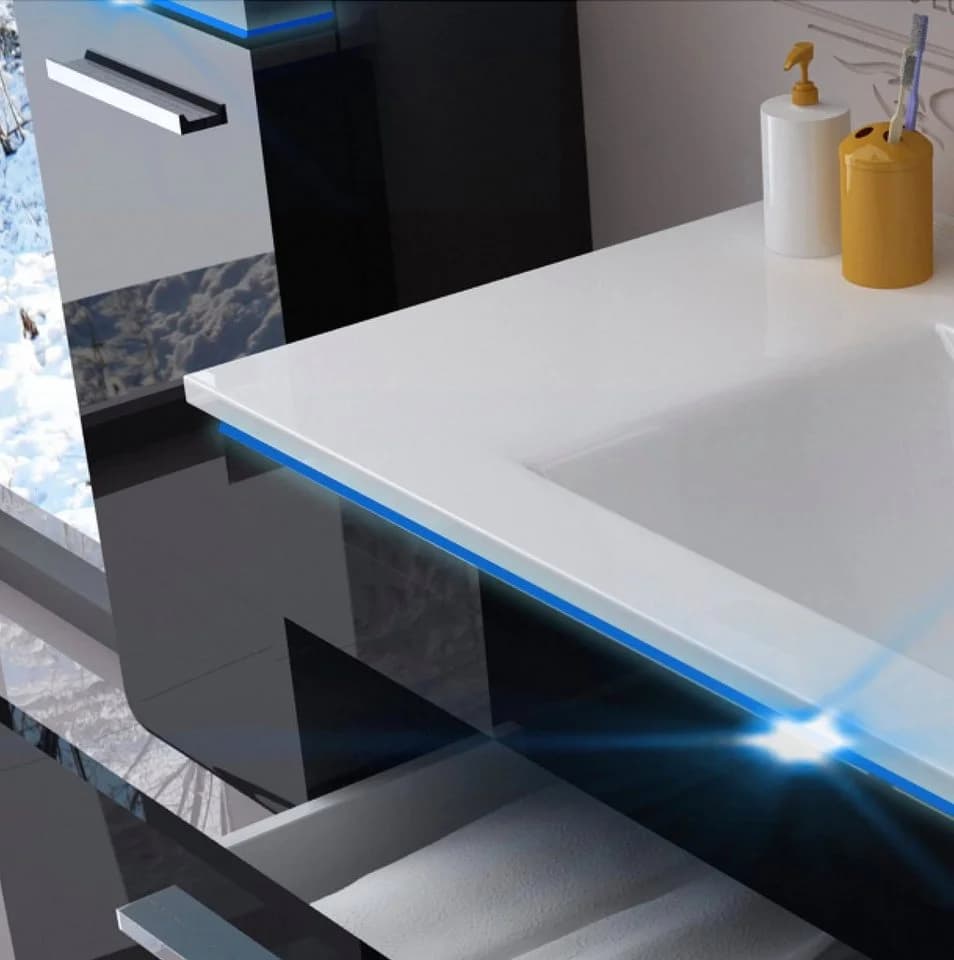 Homeline Badmöbel-Set 6-tlg. Hochglanz Lackiert MDF Holz mit LED & Softclose - Bild 5