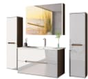 Homeline Badezimmer-Set 6-tlg. Eiche/Weiß Hochglanz mit Spiegelschrank Bild 2