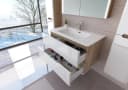 Homeline Badezimmer-Set 6-tlg. Eiche/Weiß Hochglanz mit Spiegelschrank Bild 4