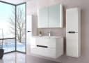 Homeline Badmöbel-Set 90 cm Hochglanz Eiche/Weiß Schwarz mit Spiegelschrank Bild 1