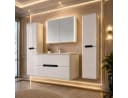 Homeline Badmöbel-Set 90 cm Hochglanz Eiche/Weiß Schwarz mit Spiegelschrank Bild 2