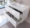 Homeline Badmöbel-Set 90 cm Hochglanz Eiche/Weiß Schwarz mit Spiegelschrank Bild 3