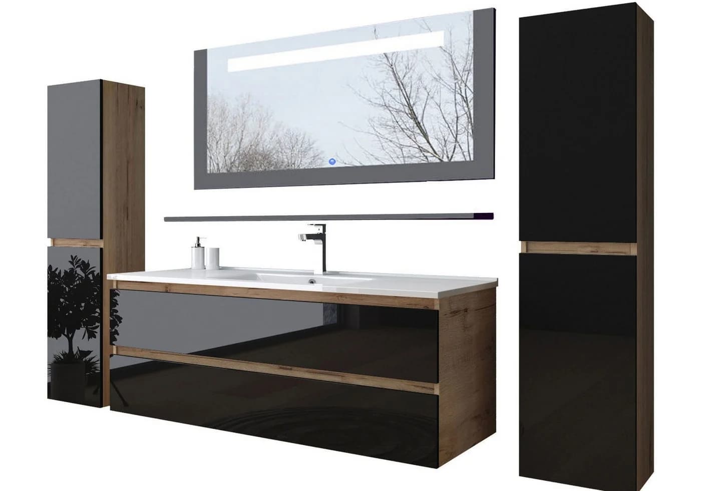 Homeline Badezimmer-Set 90 cm Eiche Schwarz Kaiser Mit Danny Spiegel - Bild 2