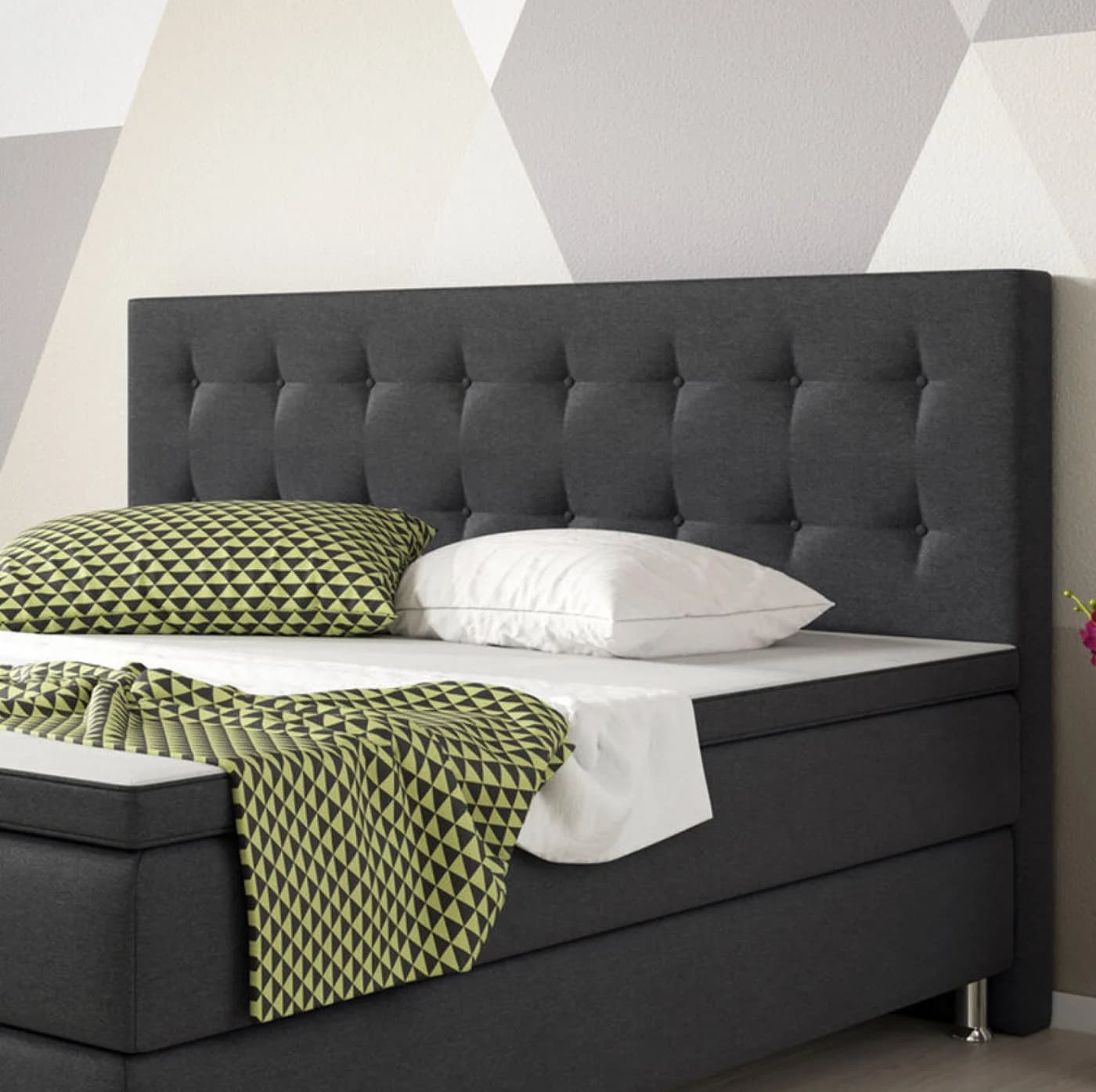 Homeline Boxspringbett 180x200 cm Schwarz mit Matratze und Topper - Bild 5