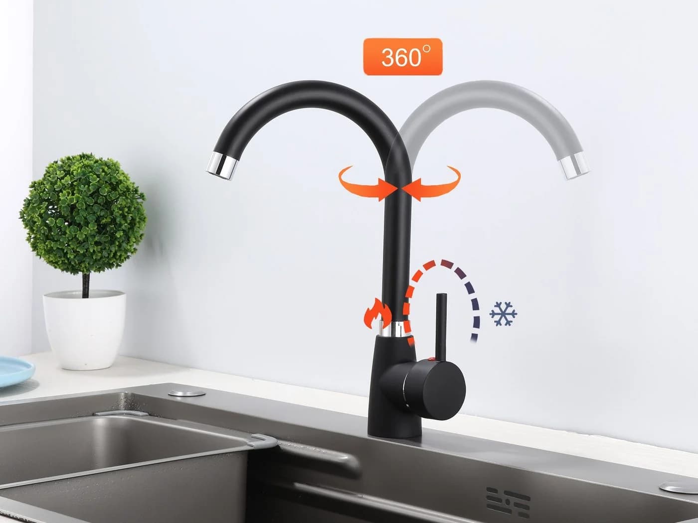 Homeline Küchenarmatur 360° Wasserhahn Küche Mischbatterie Spültisch Schwarz