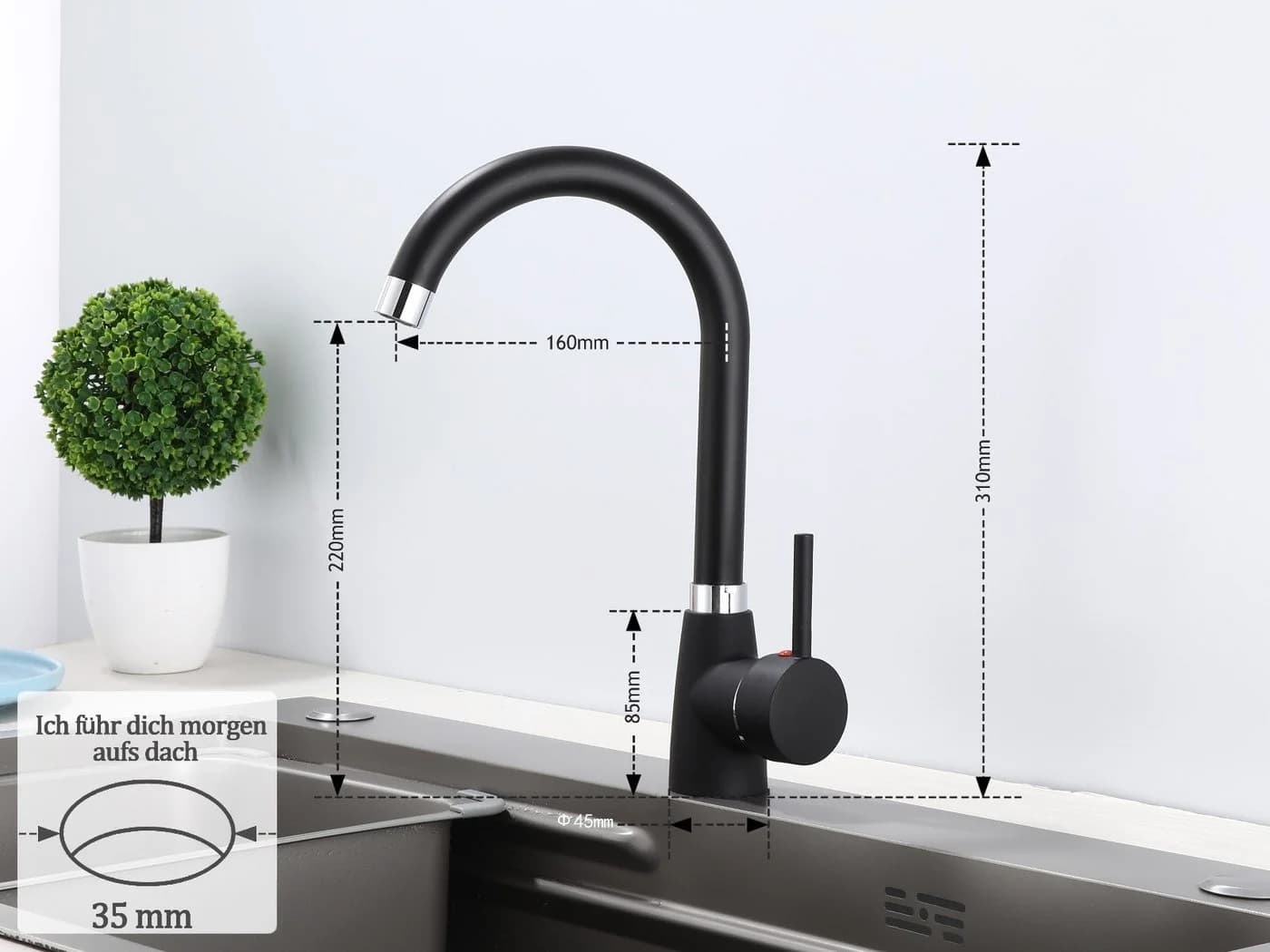 Homeline Küchenarmatur 360° Wasserhahn Küche Mischbatterie Spültisch Schwarz - Bild 3