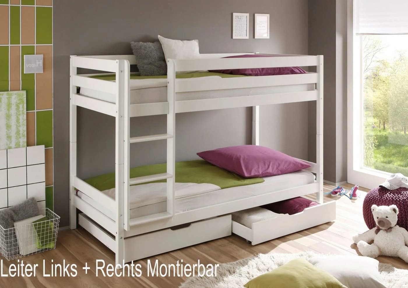 Homeline Etagenbett Kevin Kinderbett Weiss Hochbett Teilbar Massiv 90x200 cm