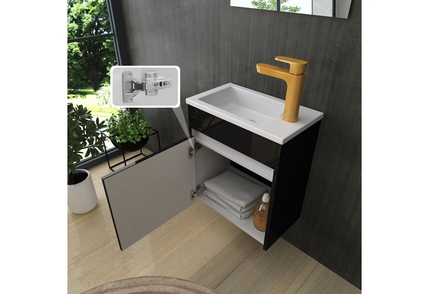 Homeline Badmöbel-Set 3-tlg. Schwarz/Weiß Hochglanz mit Keramik-Becken - Bild 3