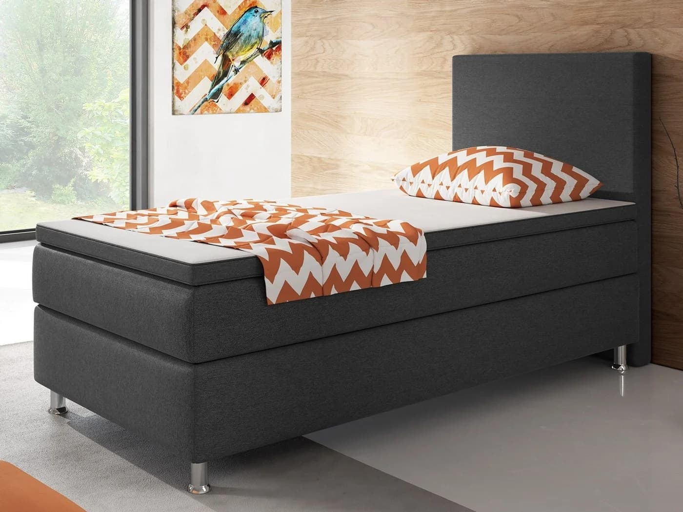 Homeline Boxspringbett 90x200 Schwarz Anthrazit mit Topper - Bild 2