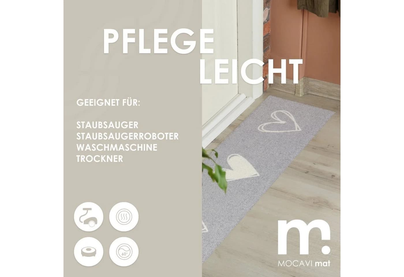 MOCAVI Fußmatte Läufer klein 30x100 Mat Schuhparkplatz Herzen beige - Bild 4