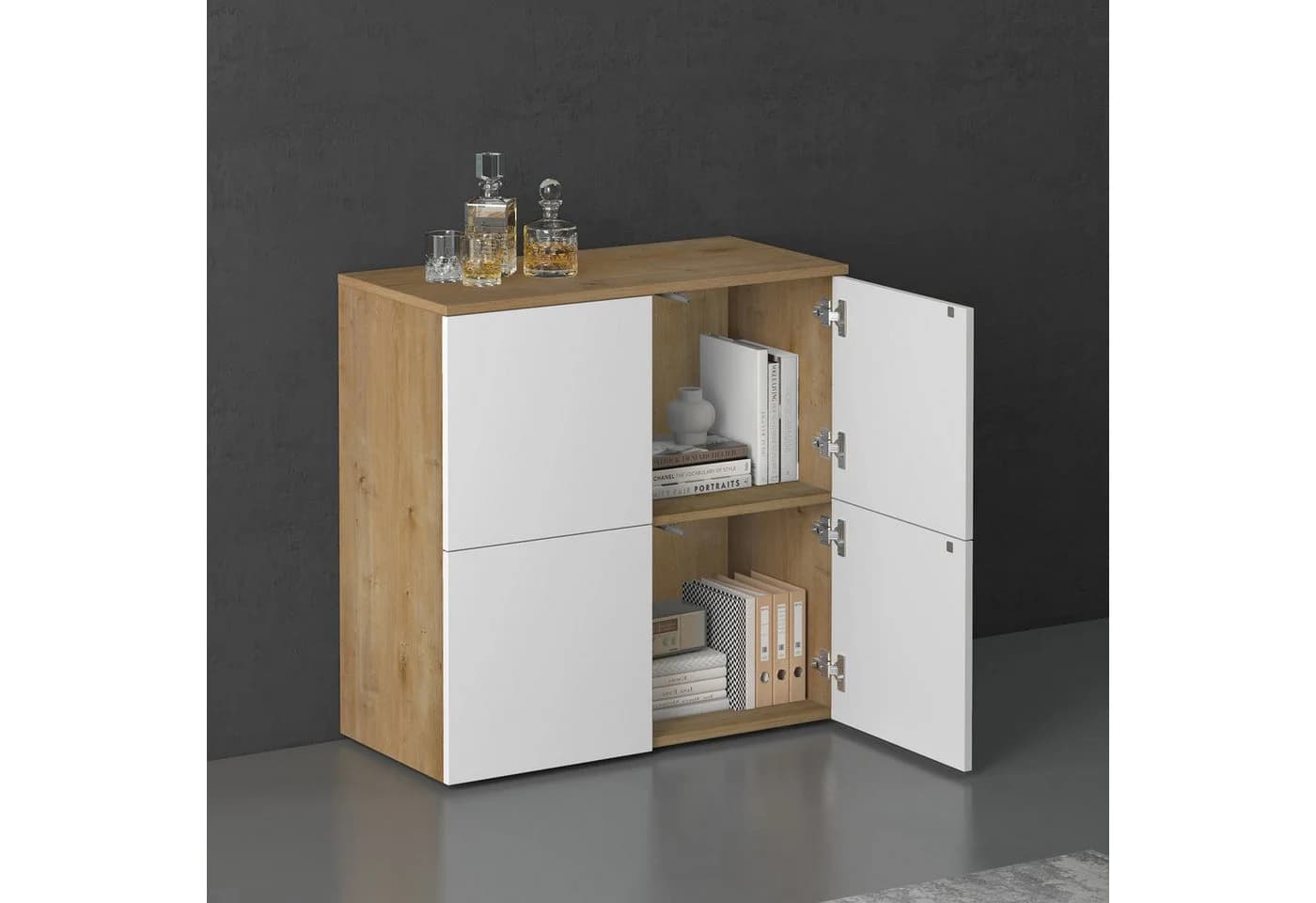 doporro Sideboard Kommode Weiß Matt/Kerneiche Push-to-Open Soft-Close - Bild 3
