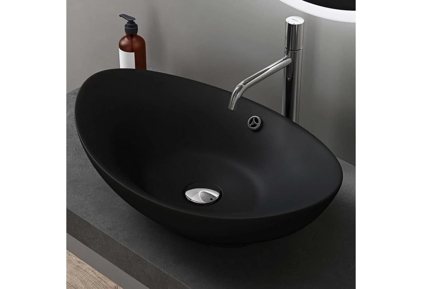 doporro Aufsatzwaschbecken Oval Keramik Br818 Nano-Versiegelung Matt Schwarz