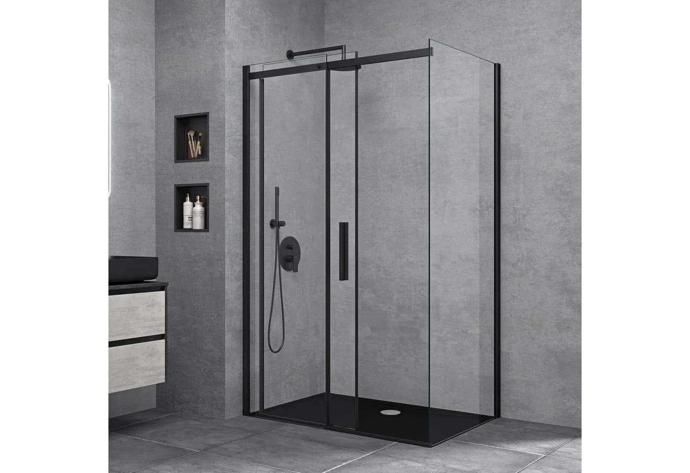 doppo Eckdusche Duschkabine Schiebetür 8mm ESG Schwarz 195x110x70cm - Bild 3