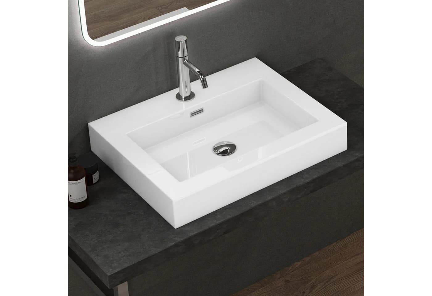 doporro Aufsatzwaschbecken Colossum18 Weiß Mineralguss Rechteckig