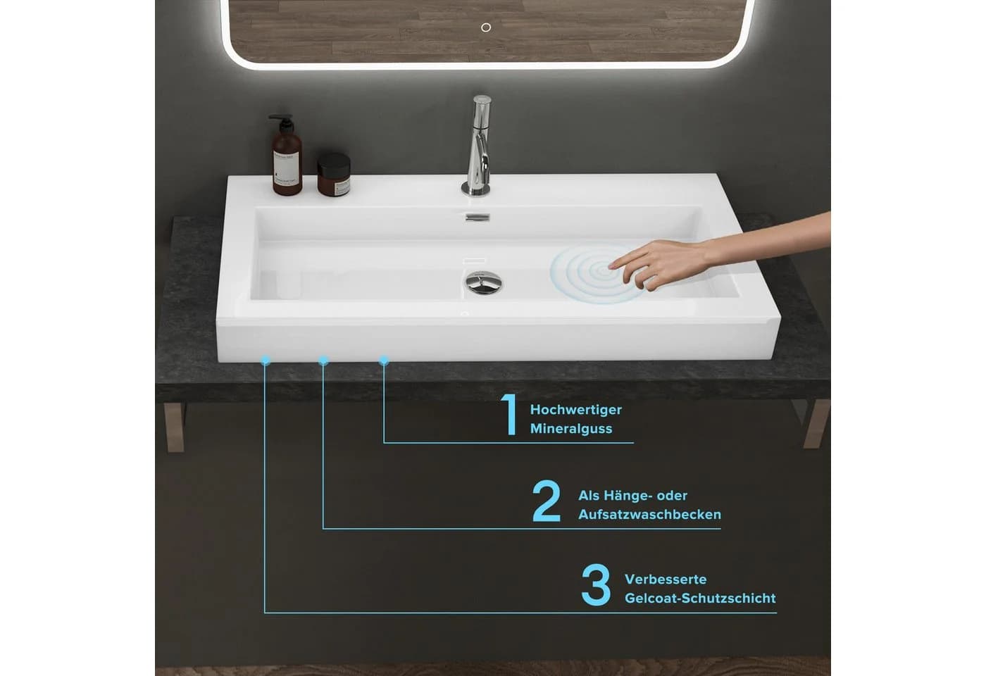 doporro Aufsatzwaschbecken Colossum18 Weiß Mineralguss Rechteckig - Bild 3