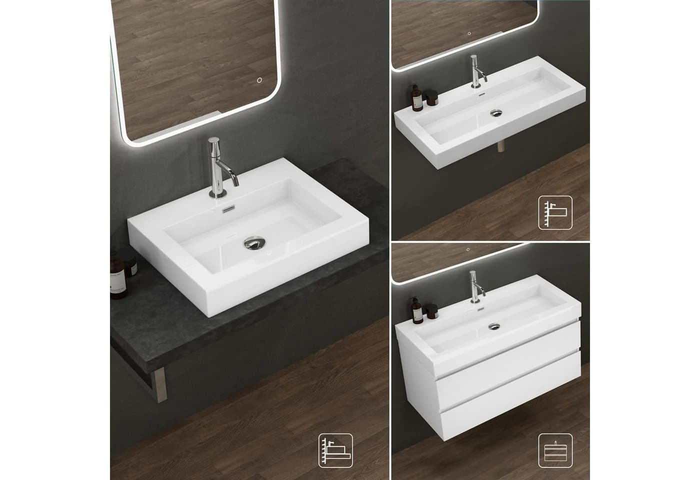 doporro Aufsatzwaschbecken Colossum18 Weiß Mineralguss Rechteckig - Bild 5