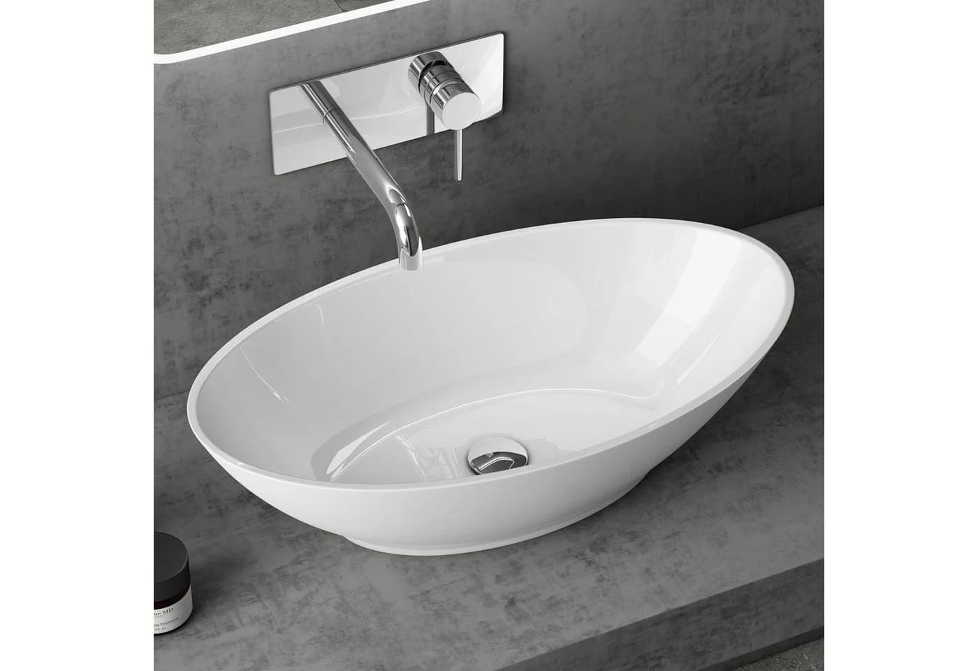 doporro Aufsatzwaschbecken Oval Mineralguss Weiß