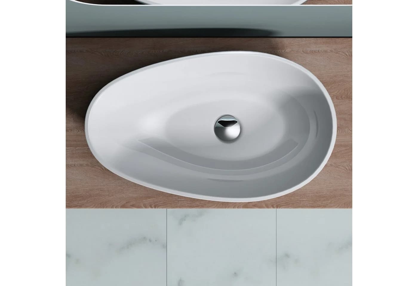 doporro Aufsatzwaschbecken Oval Weiß Gussmarmor - Bild 4