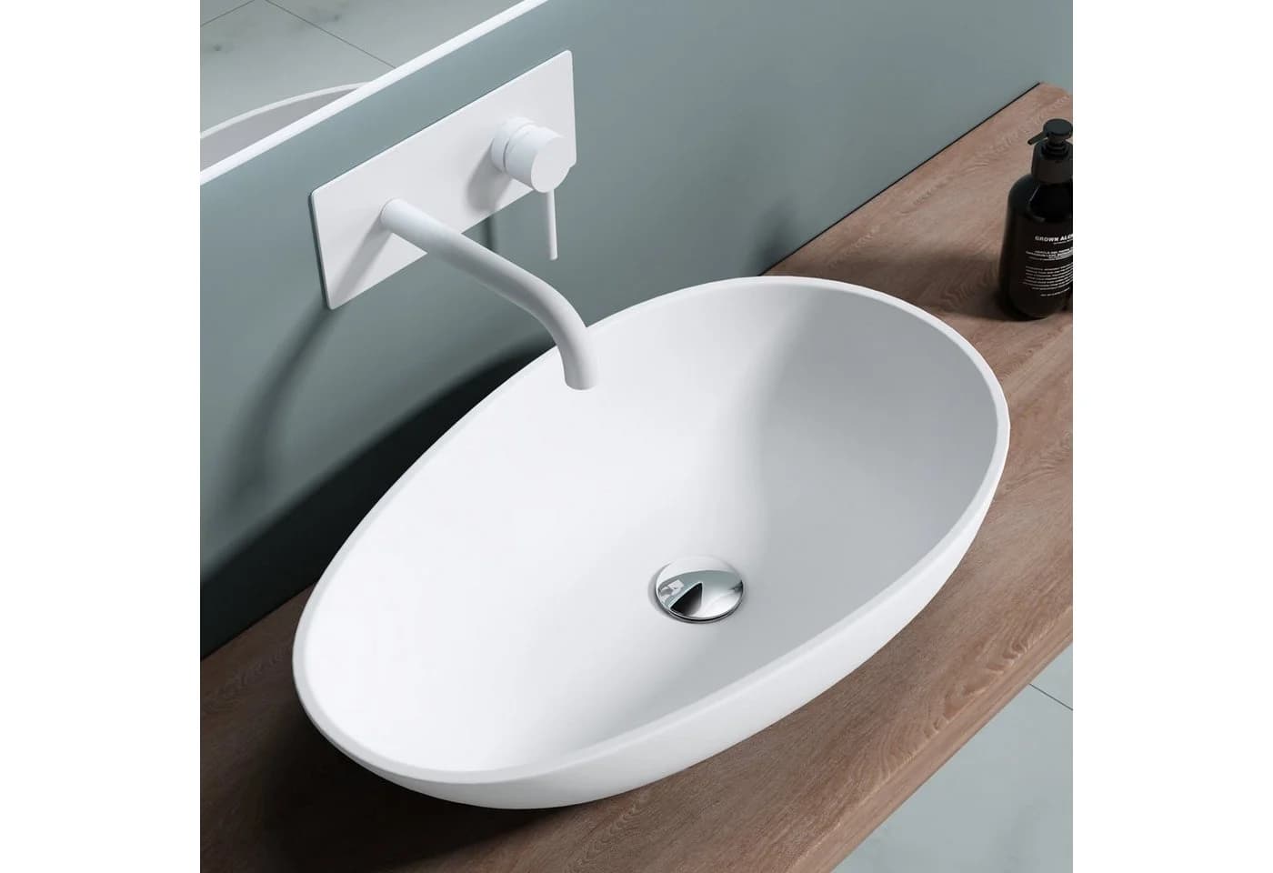 doporro Aufsatzwaschbecken Oval Weiß Gussmarmor